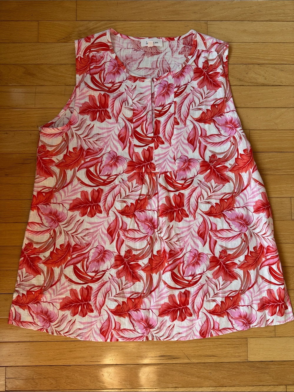 NWT land & see linen blend leaf print tank top - XL